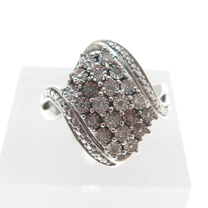 925 Sterling Silver Real Round-Cut Diamond Bohemian Ring Size 8.75