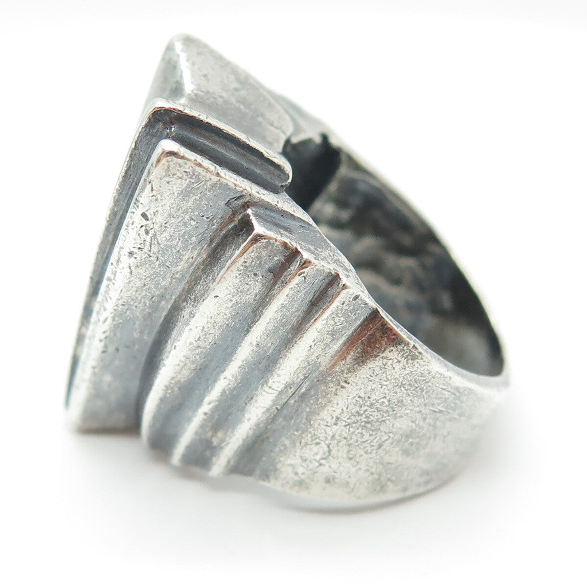 925 Sterling Silver Vintage Modernist Oxidized Ring Size 7.5