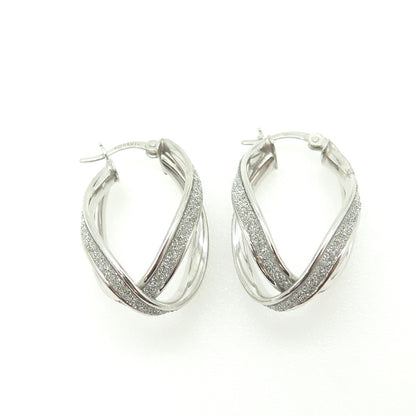 HAN 925 Sterling Silver Diamond-Imitation Interlocked Hoop Earrings