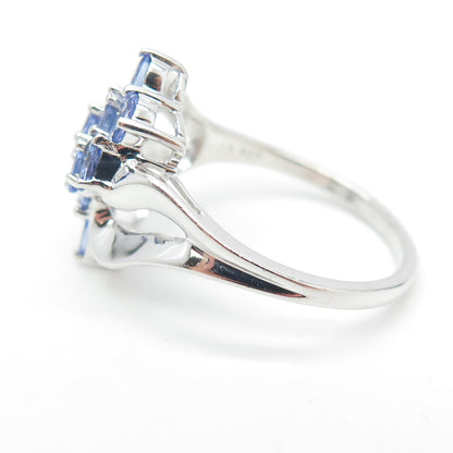 925 Sterling Silver Real Oval-Cut Tanzanite Cluster Bypass Ring Size 10.25