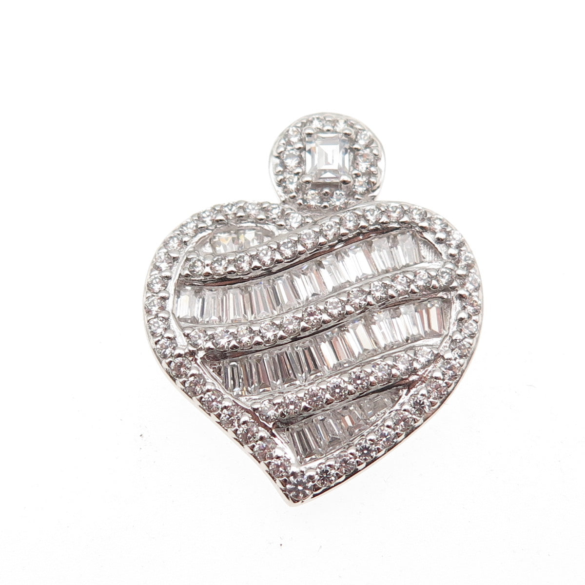 VANNA K 925 Sterling Silver Blue & White C Z Heart Slide Charm Pendant