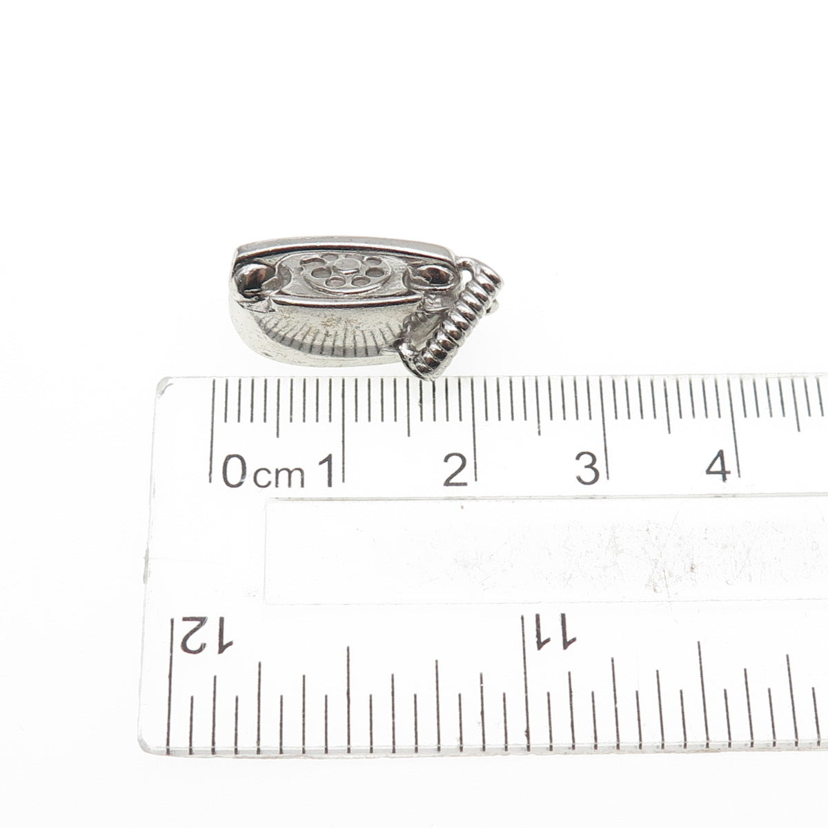 WELLS 925 Sterling Silver Vintage Retro Rotary Phone Mini 3D Charm Pendant