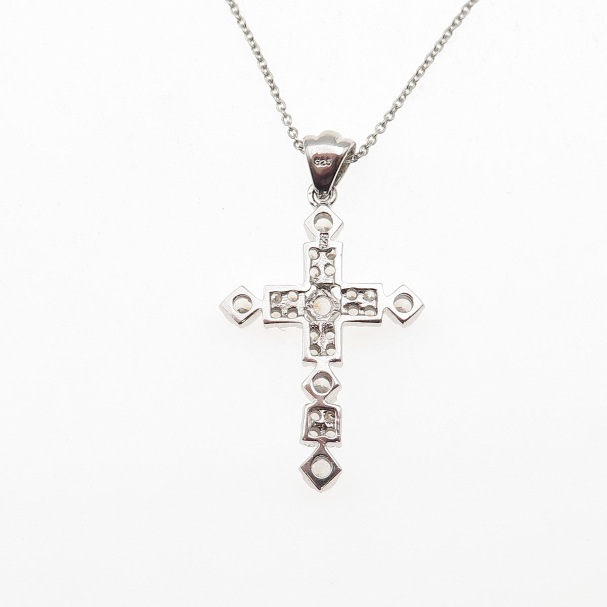 925 Sterling Silver Round-Cut C Z Cross Cable Chain Necklace 18"