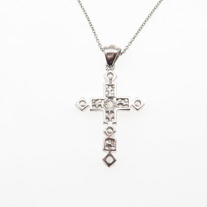 925 Sterling Silver Round-Cut C Z Cross Cable Chain Necklace 18"