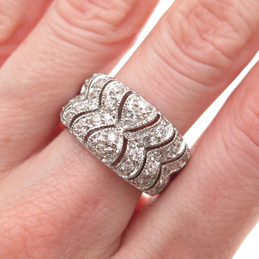 925 Sterling Silver Round-Cut C Z Modernist Ring Size 8