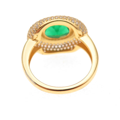 925 Sterling Silver Gold Plated Green & White C Z Ring Size 7