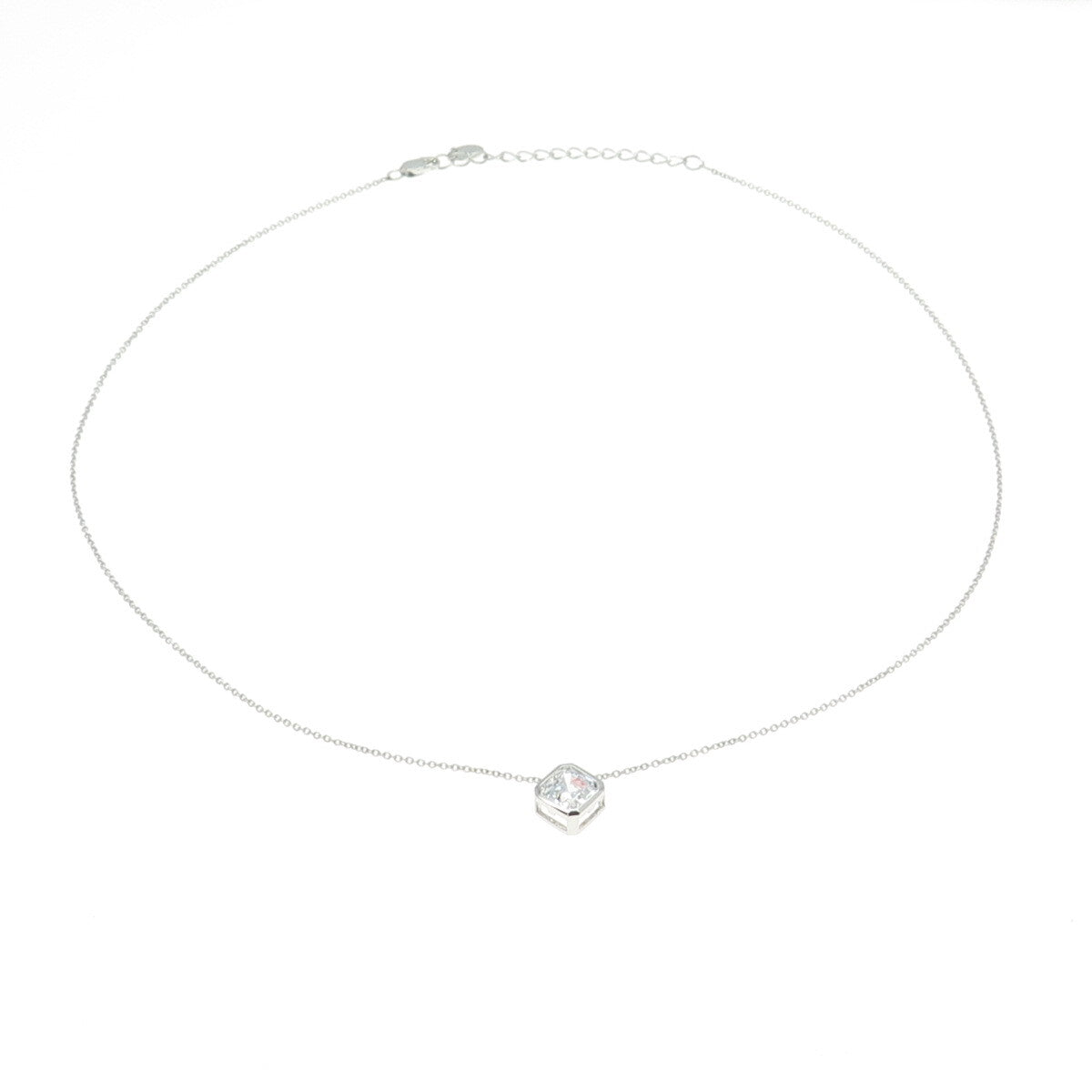 925 Sterling Silver Asscher-Cut C Z Cable Chain Adjustable Necklace 18-20"