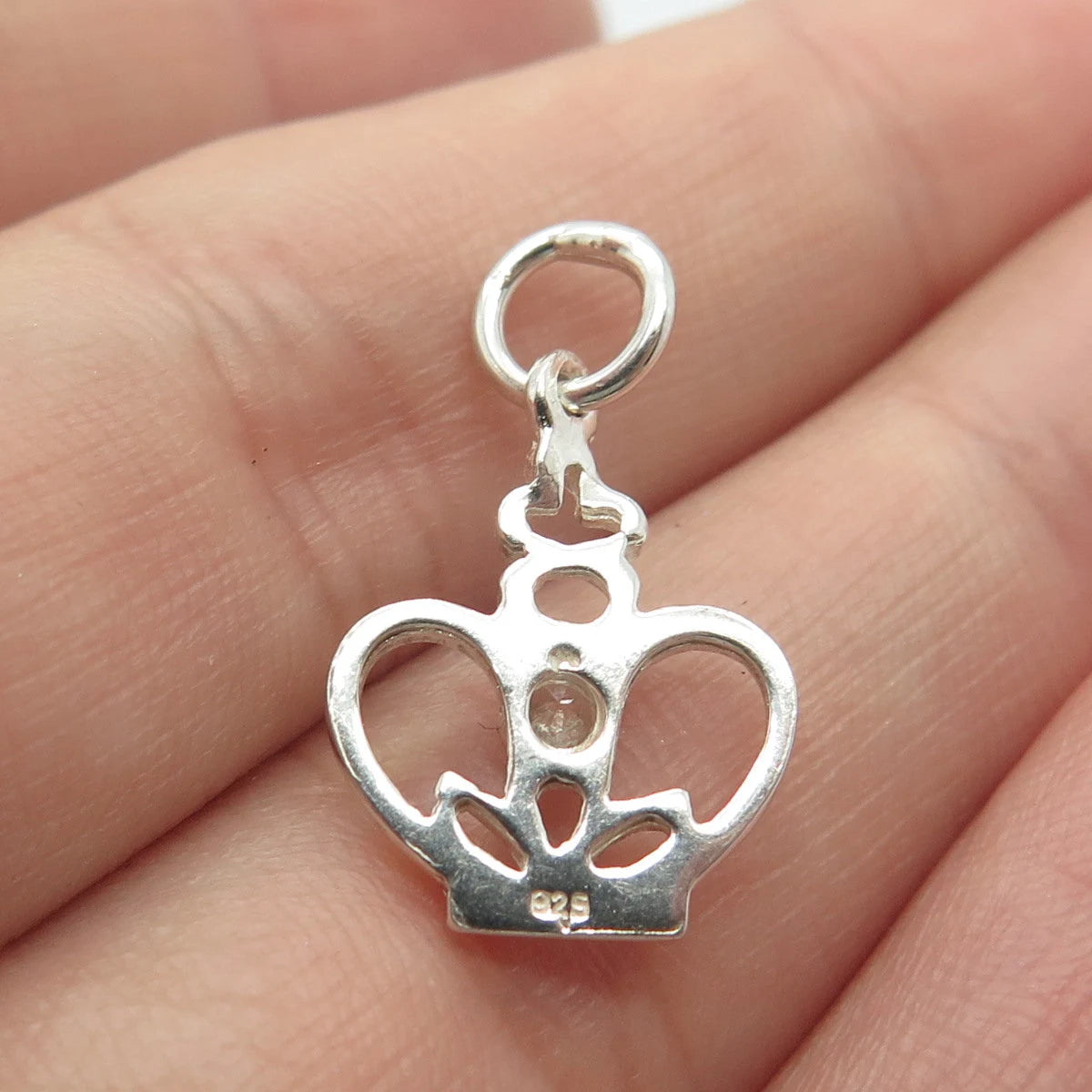 925 Sterling Silver Vintage C Z Crown Charm Pendant