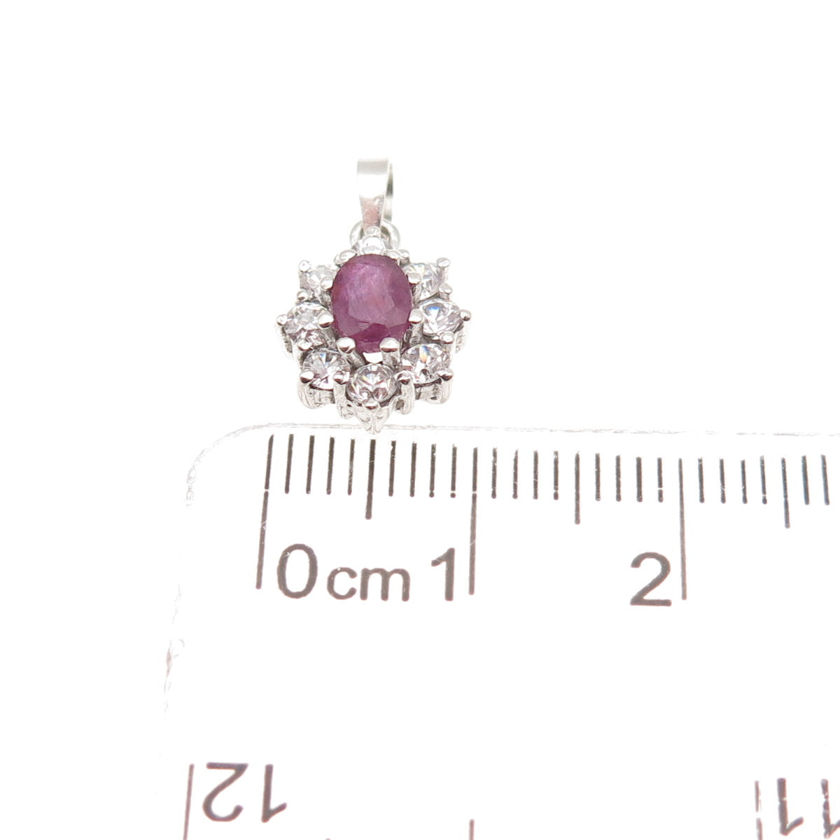 925 Sterling Silver Vintage Real Ruby & C Z Mini Charm Pendant