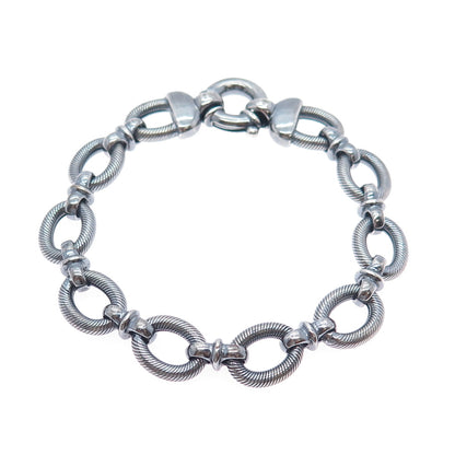 925 Sterling Silver Vintage Modernist Oxidized Oval Link Bracelet 7.5"