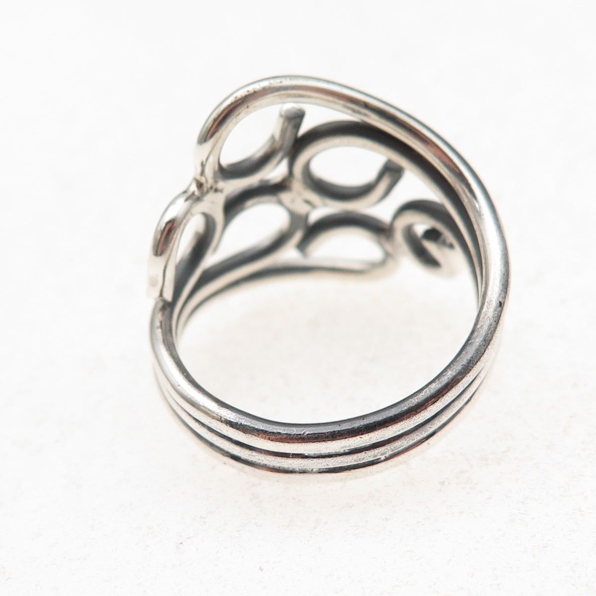 925 Sterling Silver Vintage Modernist Swirl Oxidized Ring Size 8