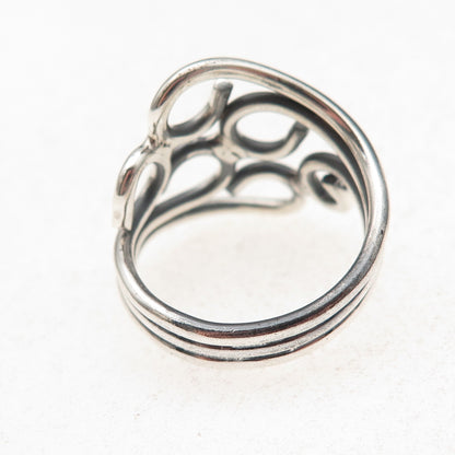 925 Sterling Silver Vintage Modernist Swirl Oxidized Ring Size 8