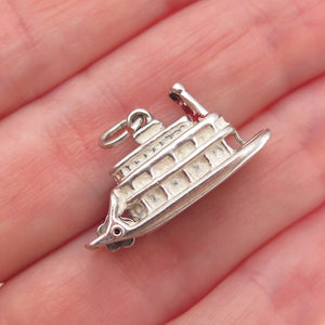 925 Sterling Silver Vintage Riverboat 3D Mini Charm Pendant