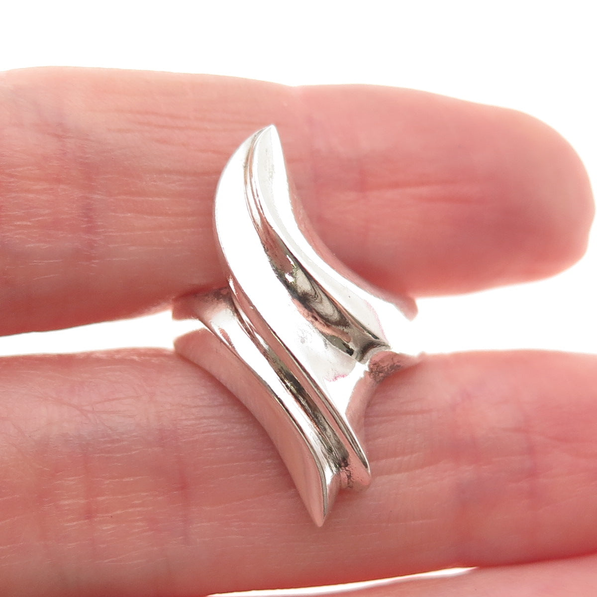 925 Sterling Silver Vintage Modernist Bypass Ring Size 4.75