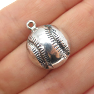 925 Sterling Silver Vintage Baseball Oxidized Mini Charm Pendant