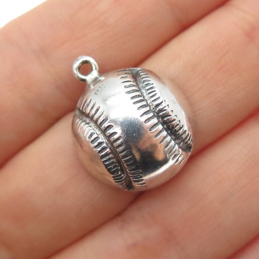 925 Sterling Silver Vintage Baseball Oxidized Mini Charm Pendant