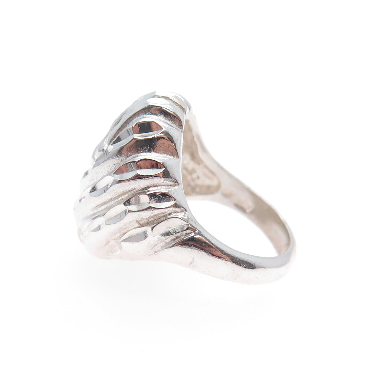 925 Sterling Silver Vintage Modernist Diamond-Cut Dome Ring Size 7