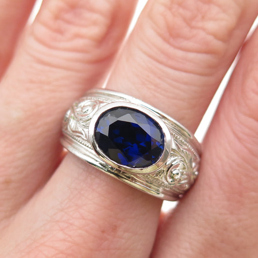 CHATEAU D'ARGENT 925 Sterling Silver Vintage Lab-Created Sapphire Ring Size 8