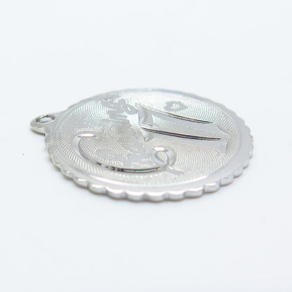 925 Sterling Silver Vintage "Charming 17" Textured Round Pendant
