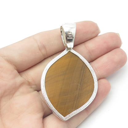 925 Sterling Silver Whitney Kelly Real Tiger Eye Gem Large Pendant