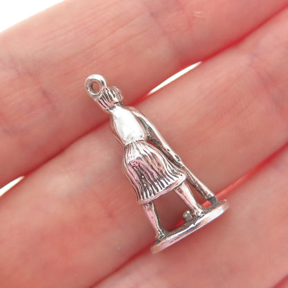 SUNWEST 925 Sterling Silver Vintage Female Golf Player 3D Charm Pendant