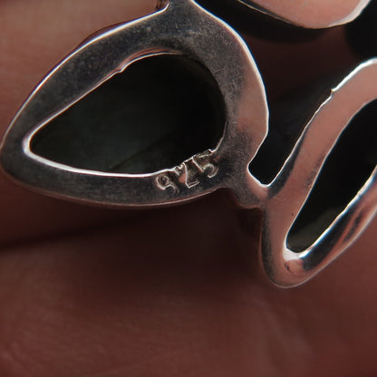 925 Sterling Silver Vintage Real Larimar Opal & Peridot Modernist Charm Pendant