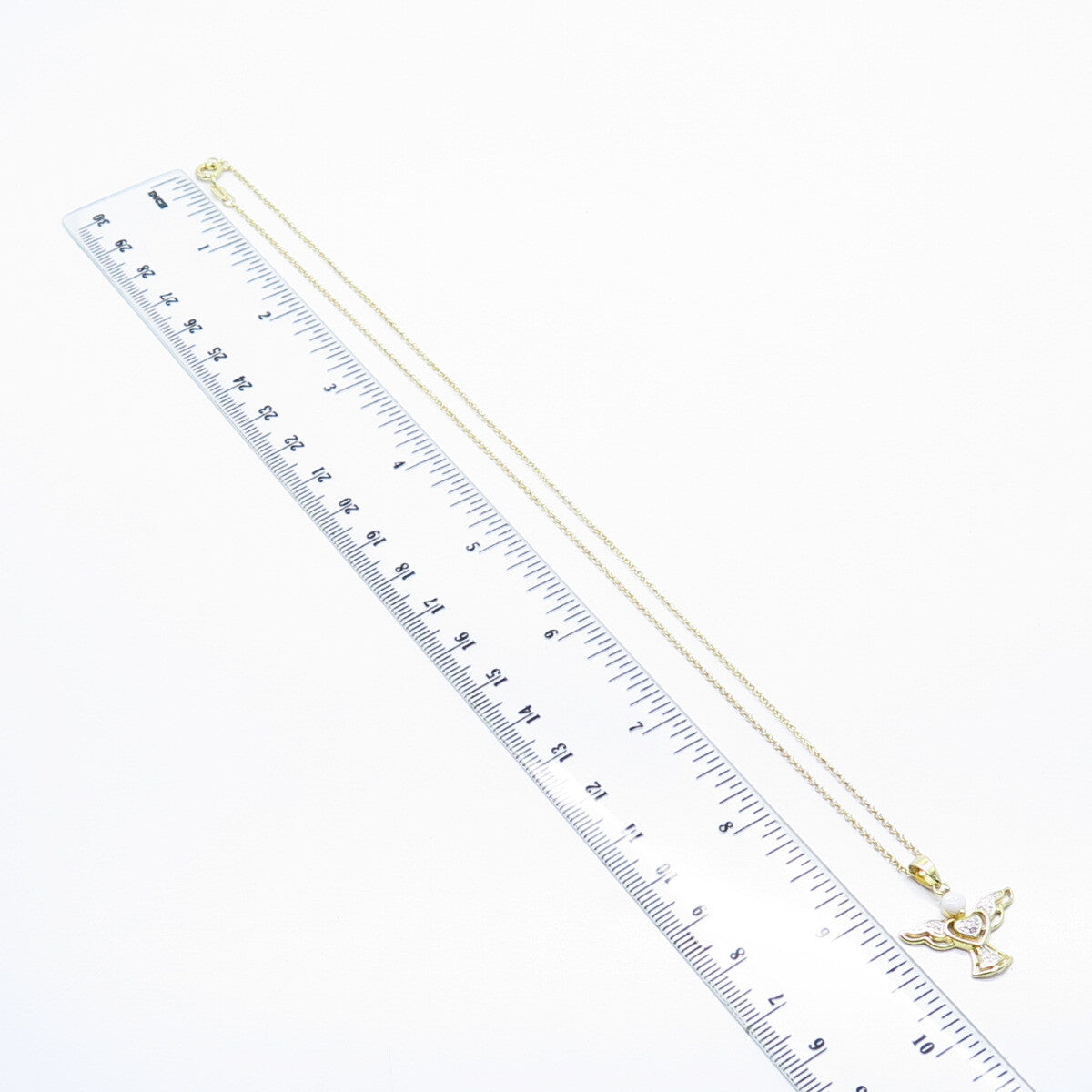 925 Sterling Silver Gold Plated Real Diamond & Opal Angel Rolo Chain Necklace 18