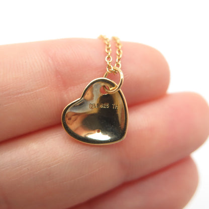 925 Sterling Silver Gold Plated C Z Double Heart Rolo Chain Necklace 16-20"