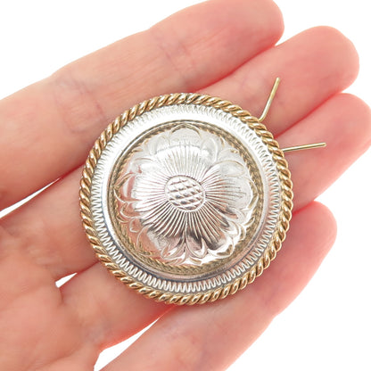925 Sterling Silver 2-Tone Vintage Engraved Flower Collar / Fur Clip Barrette