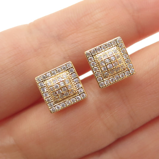 925 Sterling Silver Gold Plated Round-Cut C Z Stud Earrings