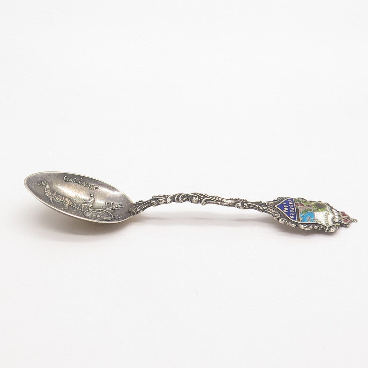 925 Sterling Silver Antique Enamel Canada Caleche Quebec Demitasse Spoon