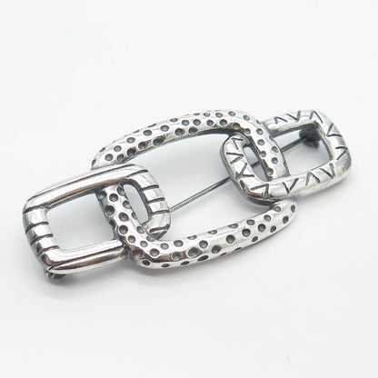 925 Sterling Silver Vintage Ornate Chain Link Pin Brooch