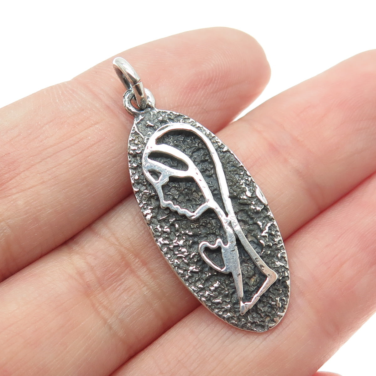 925 Sterling Silver Vintage Praying Lady Oxidized Pendant