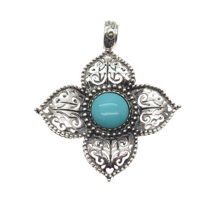 ESPO SIG Joseph Esposito Sterling Vintage Turquoise Flower Magnetic Snap Pendant