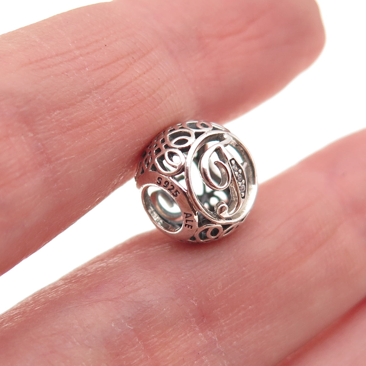 Pandora 925 Sterling Silver C Z Letter F Initial Slide Bead Charm