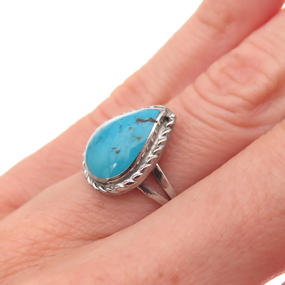 Old Pawn Sterling Silver Vintage Southwestern Turquoise Tribal Ring Size 5.25