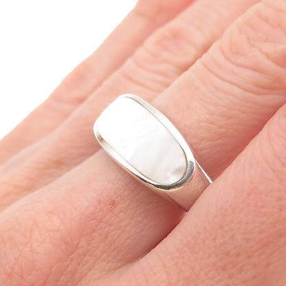 E. Pearl 925 Sterling Silver Vintage Real MOP Modernist Ring Size 9.75
