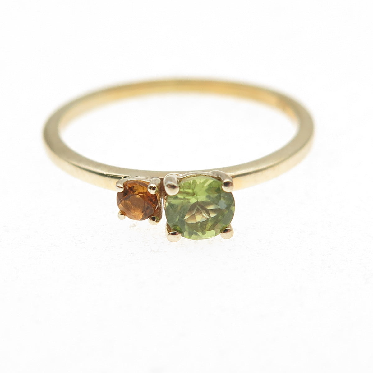 925 Sterling Silver Gold Plated Real Round-Cut Peridot & Citrine Ring Size 7
