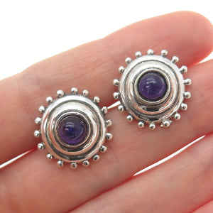 MORNING SUN 925 Sterling Silver Vintage Real Amethyst Modernist Stud Earrings