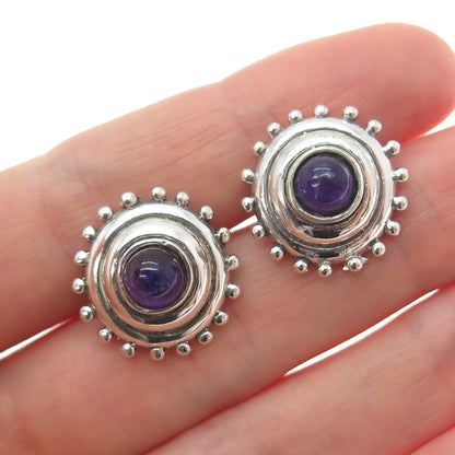 MORNING SUN 925 Sterling Silver Vintage Real Amethyst Modernist Stud Earrings
