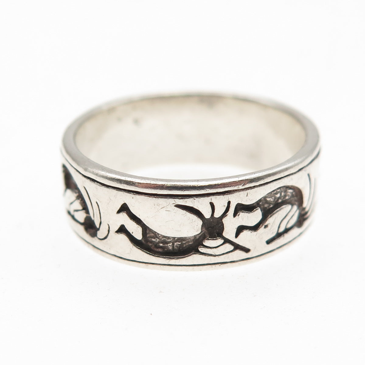 SHUBE Sterling Silver Vintage Southwestern Kokopelli Oxidized Band Ring Size 8