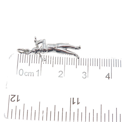 WELLS 925 Sterling Silver Vintage Golf Player Minimalist 3D Charm Pendant