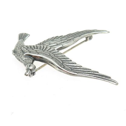 925 Sterling Silver Antique Art Deco Seagull Bird Repousse Oxidized Pin Brooch