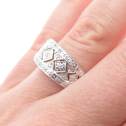 SUN 925 Sterling Silver Real Round-Cut Diamond Mom Ring Size 7