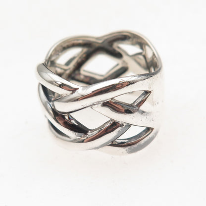 925 Sterling Silver Vintage Modernist Woven Oxidized Ring Size 9