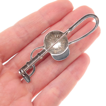 925 Sterling Silver Vintage Jockey Cap & Horse Riding Crop Pin Brooch