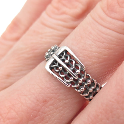 Nevada 925 Sterling Silver Vintage Belt Buckle Oxidized Ring Size 7.25