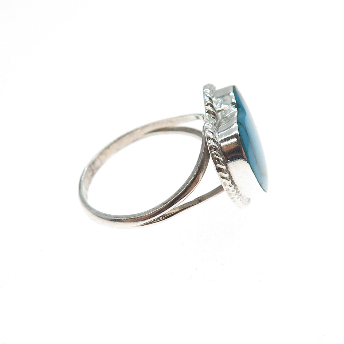 925 Sterling Silver Vintage Mexico Real Turquoise Heart Ring Size 8