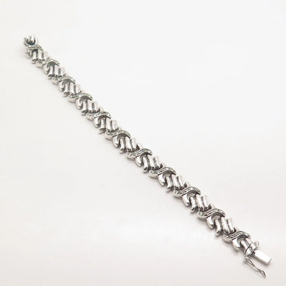 925 Sterling Silver Antique Real Marcasite Gem "X" Link Bracelet 7.25"