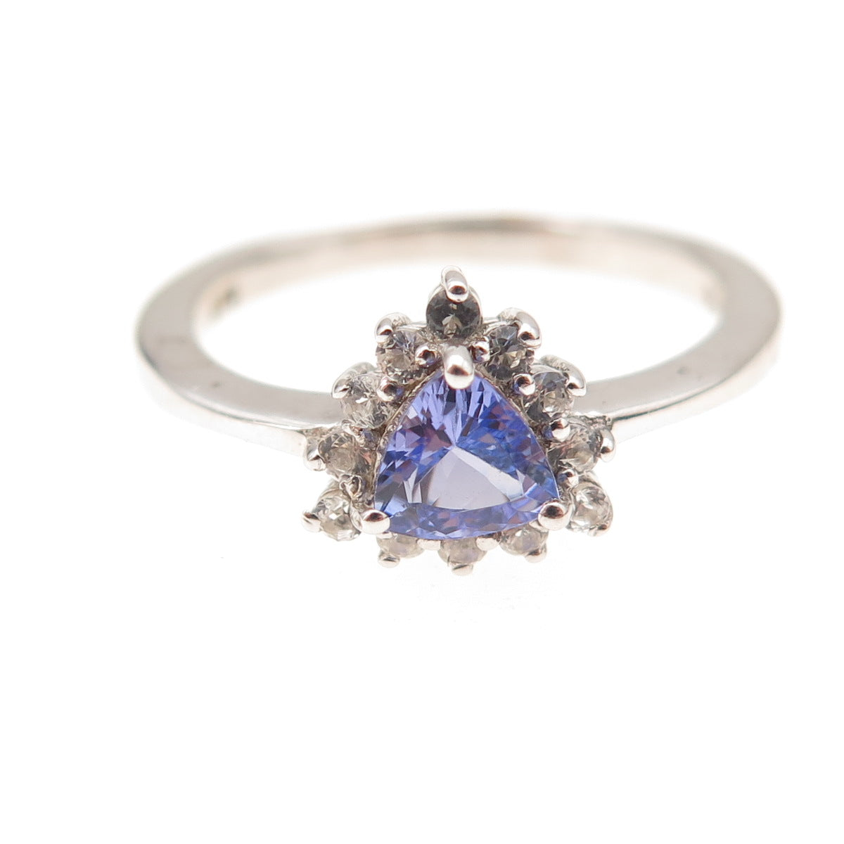 Chuck Clemency 925 Sterling Silver Real Tanzanite & White Topaz Ring Size 7